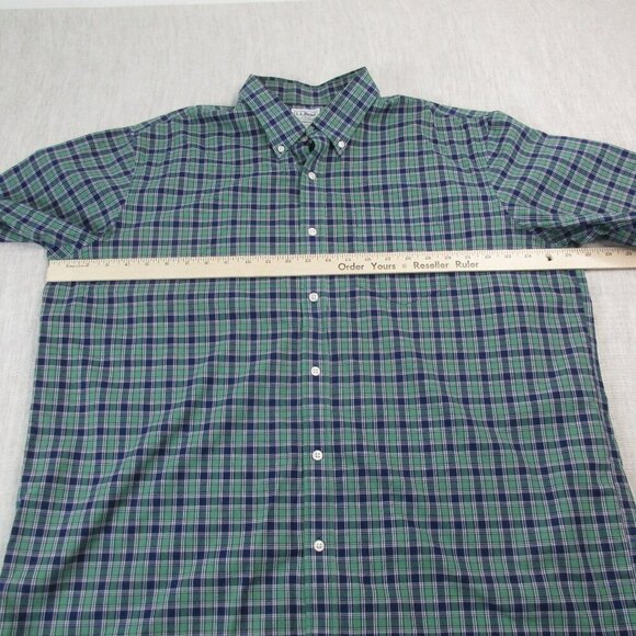 L.L Bean Shirt Mens XL Navy Green Plaid Traditional Fit Short Sleeve Button Down - Picture 6 of 7